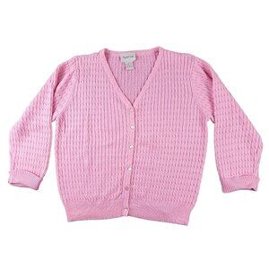 Womens Pink V-Neck Cardigan Cable Knit Sweater size Medium Crystal Kobe  JH1212